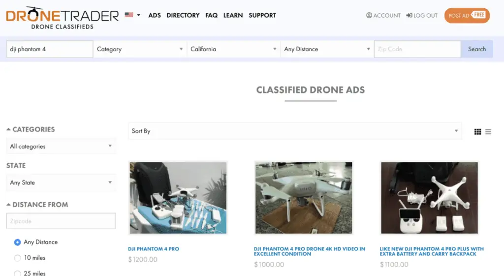 Search drones by state option has now been added to the DroneTrader classifieds engine.