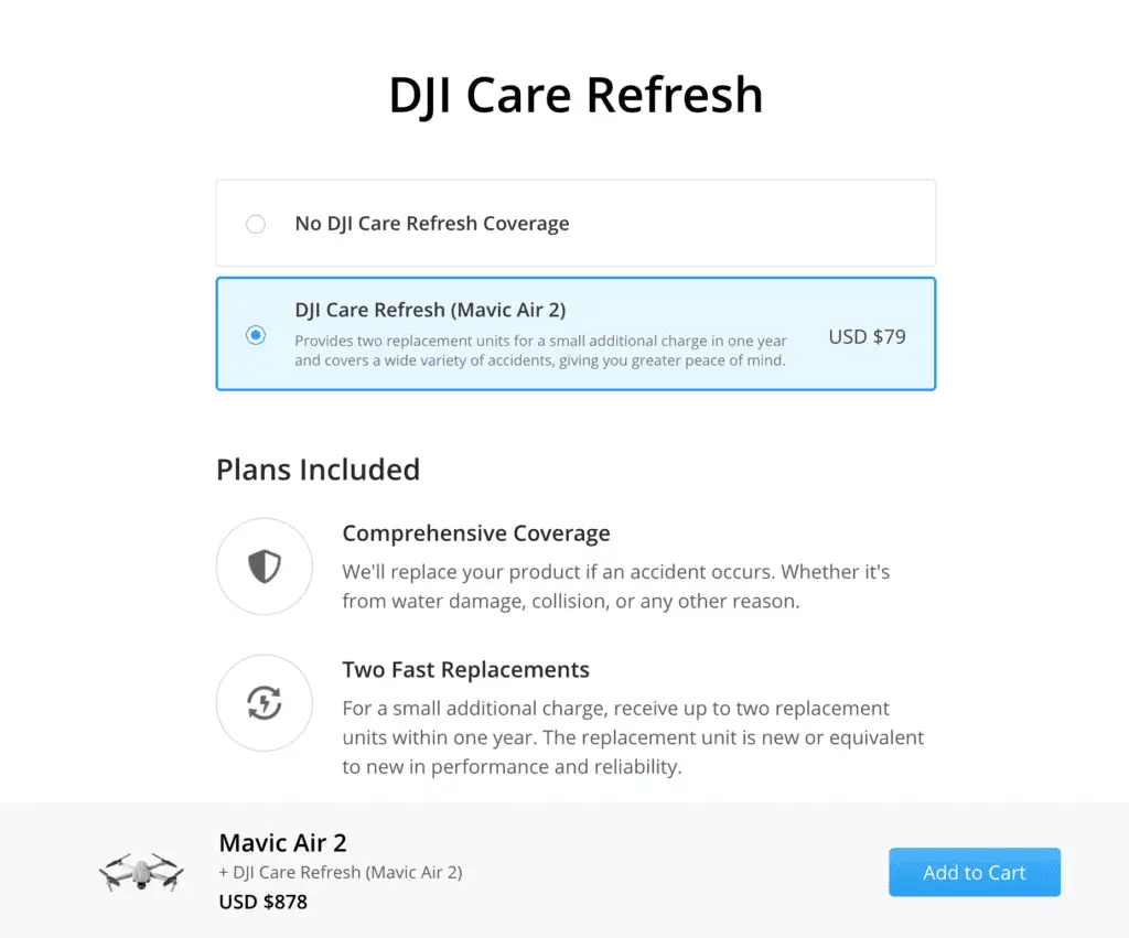 DJI Refresh Upsell on their site